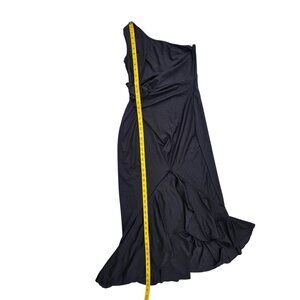 One-Shoulder Black Ruffled Maxi Dress L Polyester & Spandex Elegant Evening Gown